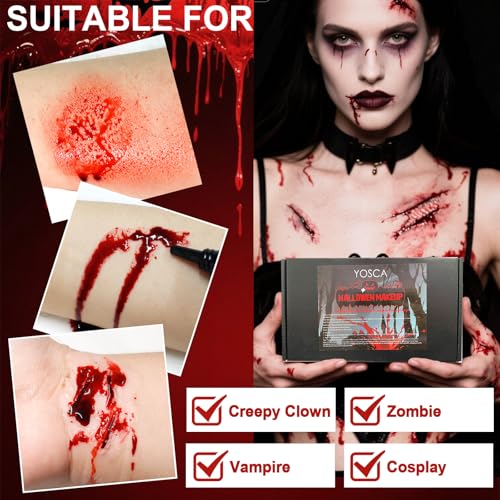 Yosca 6Pc Halloween Fake Blood Makeup Kit - Spray, Dripping, Scar Wax
