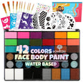 Bowitzki Face Paint Kit - 24 Colors, Glitter & Stencils for Adults