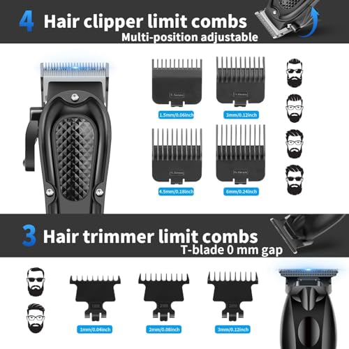 HIENA PRO Hair Clippers for Men Professional, Cordless Barber Clipper & T-Blade Beard/Hair Trimmer Set, Electric Razor Foil Shaver Nose Trimmer Barber Kit, Men's Hair Cutting Kit