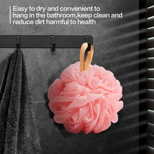Fishent Loofah Bath Sponge, Pack of 4 Pink Soft Mesh Shower Puff