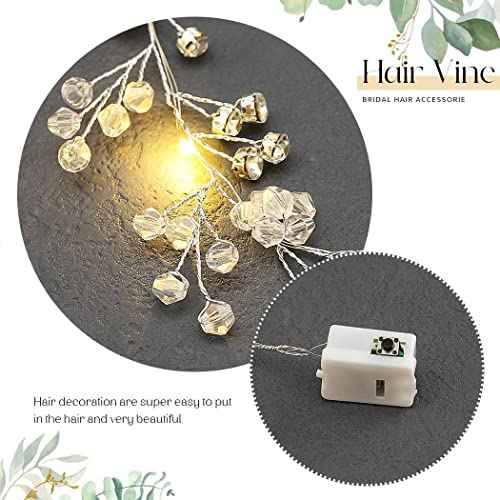 Yean Led Bride Wedding Hair Vine Long Light Up Bridal Headband Silver Crystal Hair Accessories Crystal Costume Party Headpiece for Women and Girls (100cm / 39.3inches)