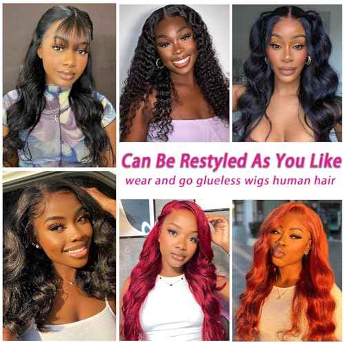 Wear and Go Glueless Wigs Human Hair Pre Plucked Pre Cut 5x5 HD Lace Closure Wigs Upgraded Transparent Body Wave Lace Front Wigs for Black Women with Natural Hairline 180 Density 14 Inch