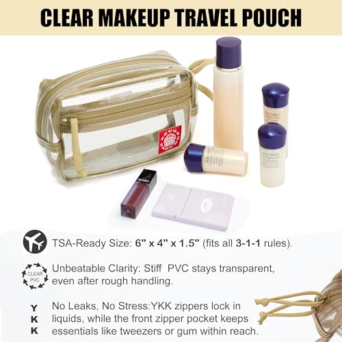 Rough Enough Clear TSA Approved Toiletry Bag Small Makeup Travel Pouch Compact Quart Size For Travel Business Trips Leakproof PVC With YKK Zipper