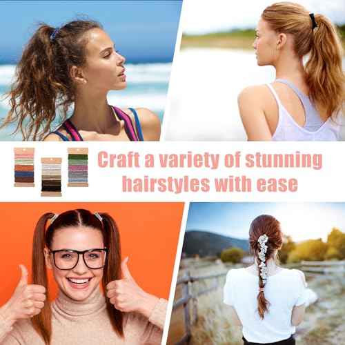 60 Pcs Boho Hair Ties, 4 Styles Elastic Hair Tie Bracelets for Women Hair Tie Bracelets Ponytail Holders for Girls with Thick and Thin Hair