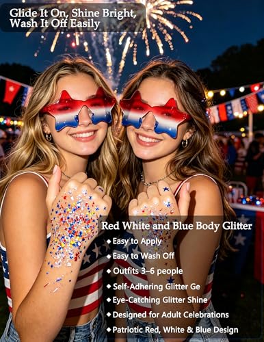 4th of July Patriotic Accessories Set - Glitter Gel, Necklaces & Bracelets
