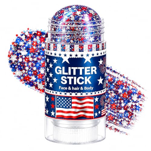 4th of July Glitter Stick - Red White Blue Star Sequins