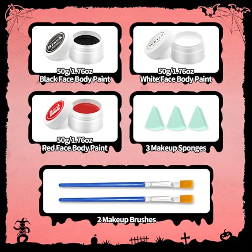 Clown Makeup Kit - Black White Red Face Paint Halloween SFX