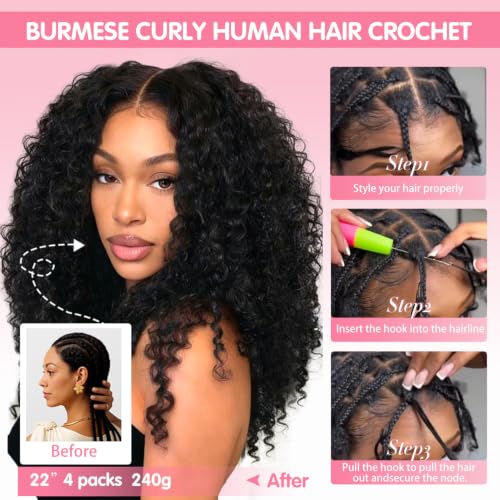 Burmese Curly Crochet Hair 18" Virgin Remy Human Hair