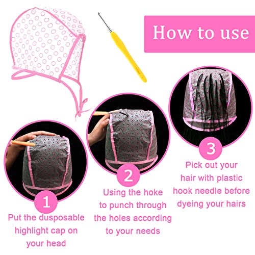 Hair Highlighting Cap Set with Hook Needles for Hair Dyeing - 10 Pieces