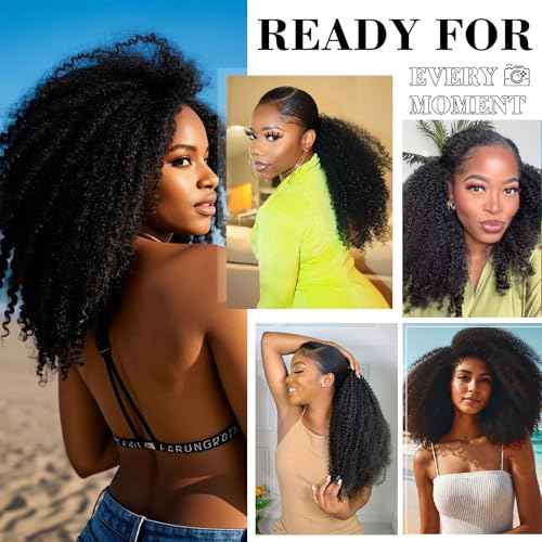 Domiso Afro Kinky Curly 3 In 1 Half Wig Seamless Kinky Curly Flip Over Beginner Friendly Human Hair Natural Hairline Glueless Invisible Hairline Drawstring Band Clip in Wig 22 Inch