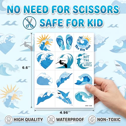 96 PCS Summer Wave Temporary Tattoos for Kids | Ocean Beach Party Favors