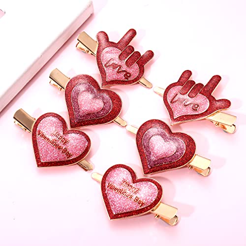 Vokone 6 Pack Heart Hair Clips for Women Love Happy Valentines Day Heart Hair Barrette Hair Accessories Valentines Day Gifts for Her (Happy Valentines Day Heart)