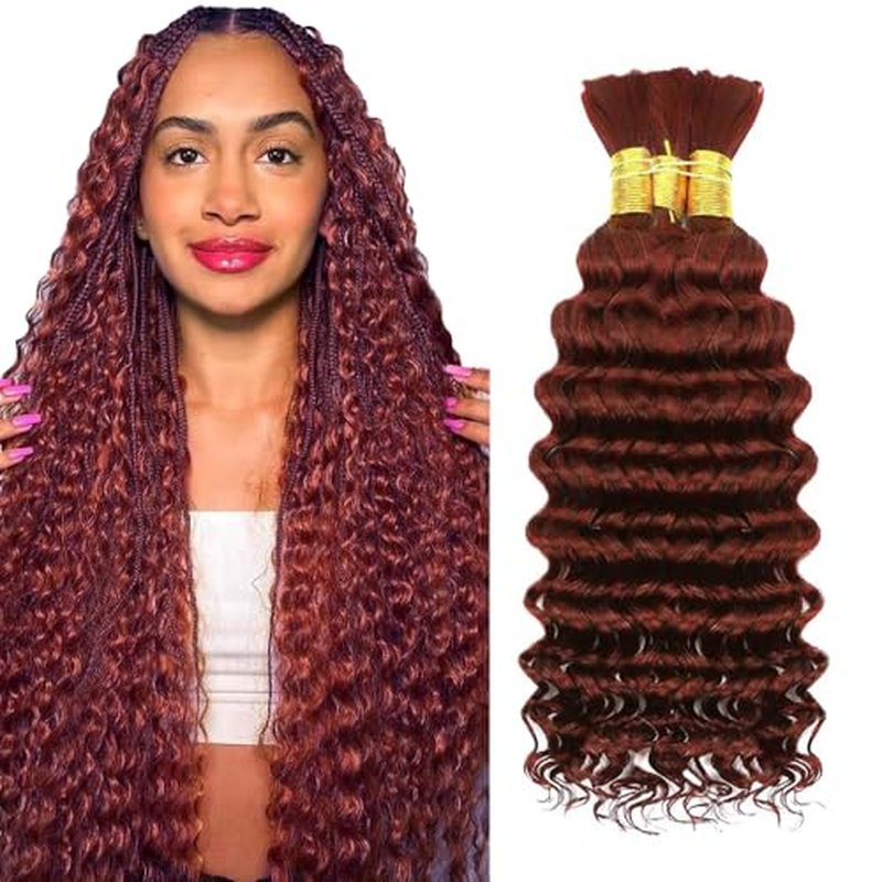 Reddish Brown Deep Wave Braiding Hair - 3 Bundles, 16 Inch
