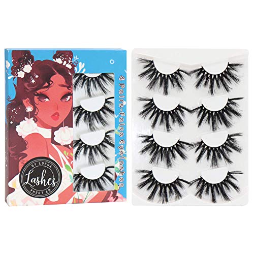 Losha Lashes Pack 2 Styles Natural & Dramatic Look 3D Faux Mink Eyelashes Total 14 Pairs Handmade Reusable False Lashes