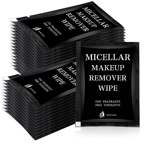 Ctosree 150 pcs Makeup Remover Wipes Bulk Individually Wrapped Makeup Wipes Single Remover Cloth Facial Cleansing Pads for Mascara Lipstick Oil Dirt Face Skin Travel Hotel(Black)