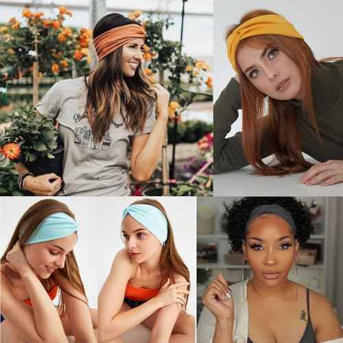Kachanaa 6 Pack Elastic Fashion Non-slip Workout Headbands for Women Knot Floral Printed Hair Band Scarf Turban for Yoga Outdoor Sport Sweat Wicking Accessories