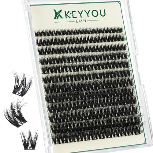 KEYYOU 3D Eyelash Extensions Clusters - 144pcs D Curl, 8-18mm
