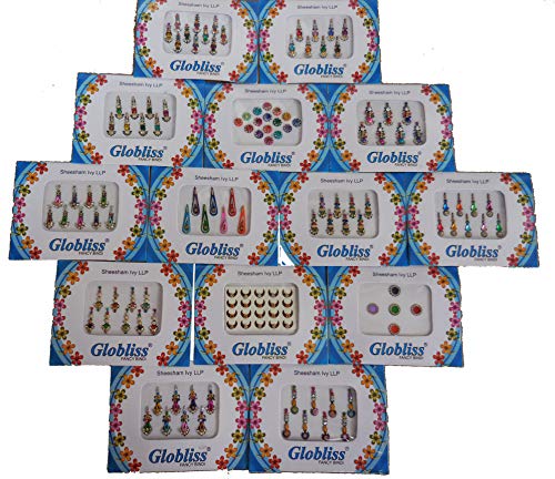 12 Pack Bindi Gems Collection - Colorful Forehead Face Stickers