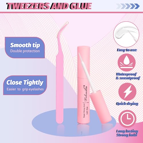 Veleasha Cat Eye Lashes Kit - 7 Pairs Faux Mink with Glue & Tweezer
