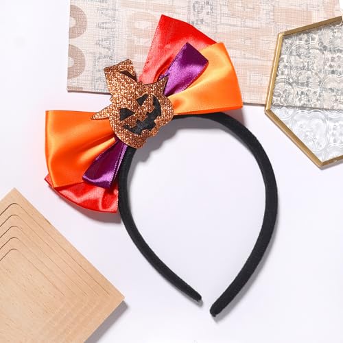 Jacnkb Halloween Headband Glitter Pumpkin Hairband Halloween Bow Hair Hoop Cute Bowknot Headwear for Halloween Hair Accessories Decoration for Adult Women