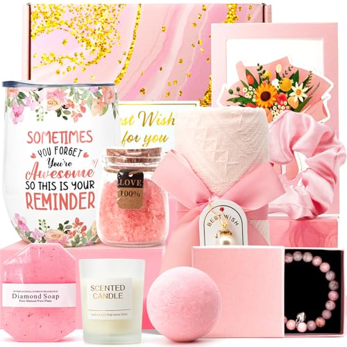 Birthday Gifts for Women,Pink Spa Gifts, Sometime You Forget You're Awesome Self Care Gift Box for Best Friend, Mom, Aunt, Wife, Girlfriend, Colleague, Sister, Inspirational Gift Set Box for Coworker
