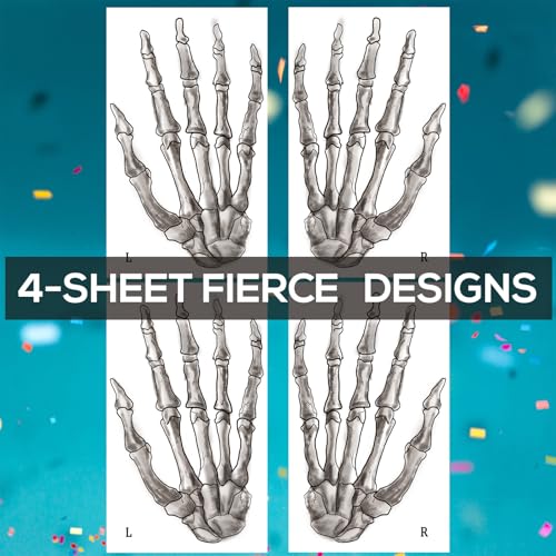 Skeleton Hand Temporary Tattoos - 4 Sheets Halloween Costume