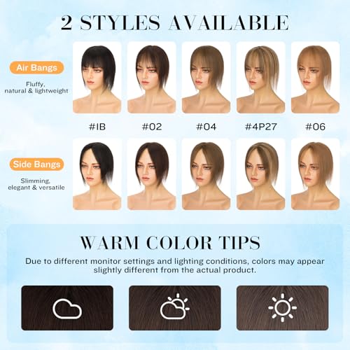 TESS Real Human Hair Bangs Toppers for Women - Clip-In, 10" Dark Brown