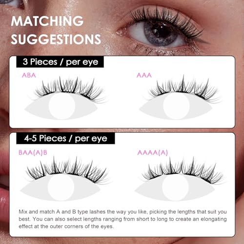 Lash Clusters, 100 Pieces DIY Eyelash Extensions, Individual Cluster Lashes, Super Thin Band, No Glue Needed Resuable Soft Natural Self Adhesive Lashes at Home(ABA-C Curl-MIX10-16mm-Black)