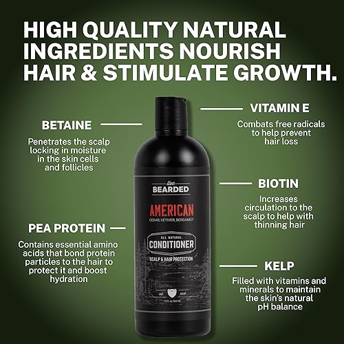 Live Bearded All-Natural Conditioner for Men - Promotes Hair Growth - Thinning and Hairloss - Deep Conditioning, Moisturizing | American Scent - Cedar, Vetiver, Bergamot