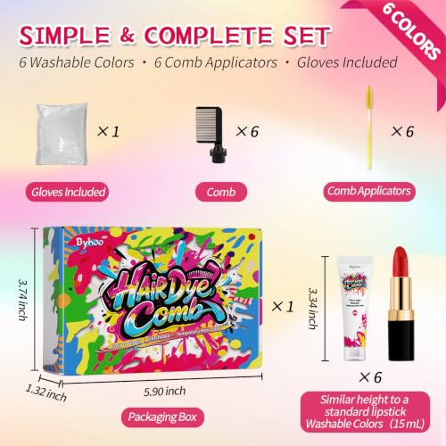 Byhoo Multicolor Temporary Hair Dye Set for Dark Hair - 6PCS
