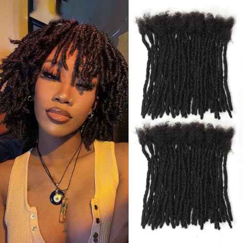 10 inch 70 Stands Interlocking Loc Extensions Human Hair, 0.6cm Width 100% Human Hair Dreadlock Extensions, Soft Human Hair Dreads Extensions, Natural Black (10 inch 70 Strands, 1B 0.6cm)