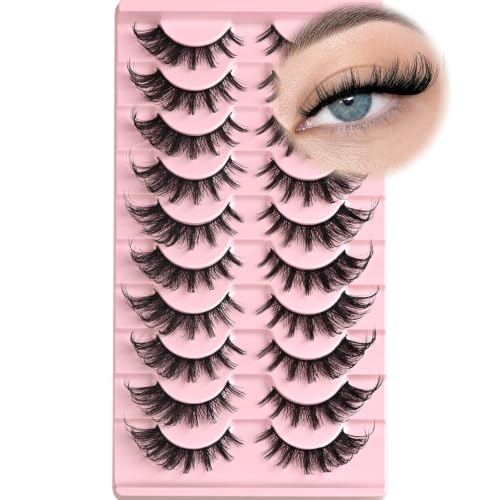 APCYUST Russian Lashes False Mink Eyelashes - Fuzzy Cat Eye Fluffy Strip Pack
