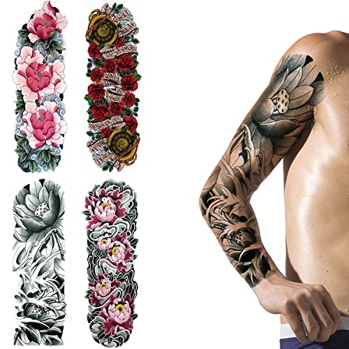 Glaryyears Large Full Arm Temporary Tattoo for Adults Women Men, 5-Pack Long-lasting Fake Tattoos for Body Makeup, Sleeve Realistic Tattoos