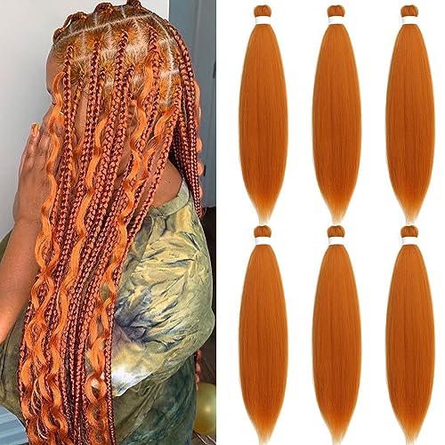 Ginger Orange Braiding Hair Pre Stretched Kanekalon Knotless Prestretched Braiding Hair 30 inch Long Colored Hair Extensions for Braiding Pre Stretched Micro Braids Itch Free Yaki Braiding Hair