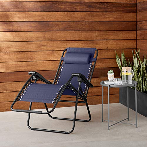 Amazon Basics Zero Gravity Lounge Chair with Pillow Navy Blue, Foldable Outdoor Recliner 300 lb