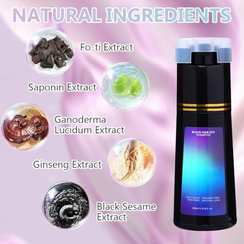 Black Hair Dye Shampoo - Instant Gray Coverage, 2-in-1