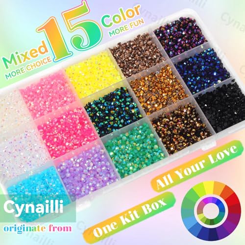 15000 Pcs 3mm Flatback Rhinestones Bedazzling Kit - Multicolor