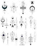 12 Sheet Geometric Temporary Tattoos Black Mystical Moons