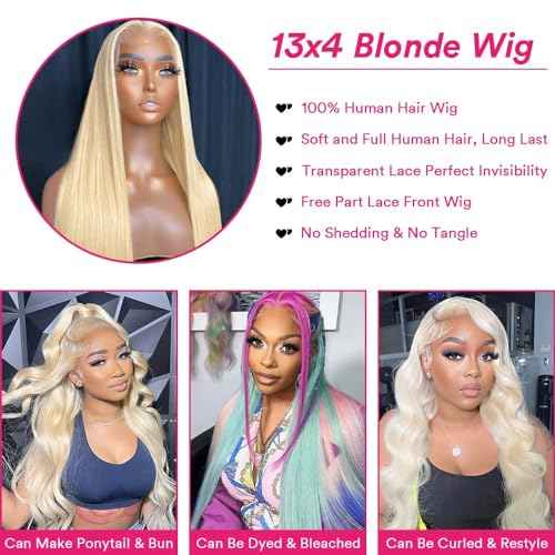 613 Lace Front Wig Human Hair 18 Inch 13x4 Blonde Lace Front Wigs 210% Density 613 HD Lace Frontal Wig for Women 12A Brazilian Straight Human Hair Wig Glueless Wig Pre Plucked with Baby Hair