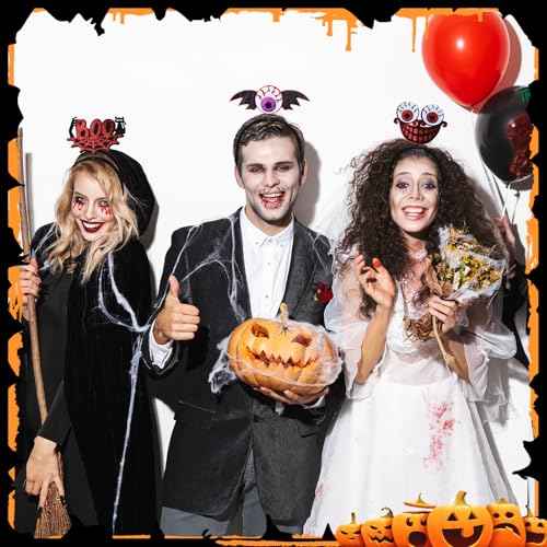Retrowavy 45 Pcs Halloween Headband Headwear for Party Favors Women Halloween Headbands Witch Hat Assorted Boppers Demon Skull Ghost Tiny Witch Headband Pumpkin Spider Web Headwear for Adults Cosplay
