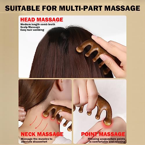 Wooden Scalp Massager - 100% Natural Green Sandalwood Comb