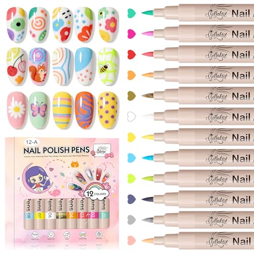 Nail Art Pens Set - 12 Colors 0.7mm Fine Tip for DIY Manicure