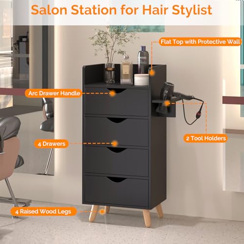 OmySalon 4-Drawer Salon Storage Cabinet with Hair Dryer Holders