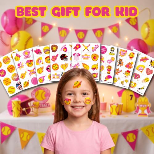 96 Pcs Softball Temporary Tattoos for Kids Sports Party Favors