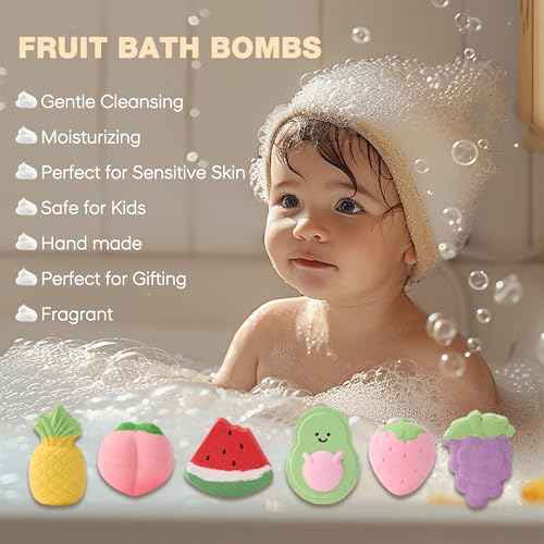 Fruit-Shaped Bath Bombs for Kids & Teens with Surprise Toy Scented - XL Gift Set of 6 Individually Wrapped- Fun Christmas Gift & Stocking Stuffer for Girls and Boys