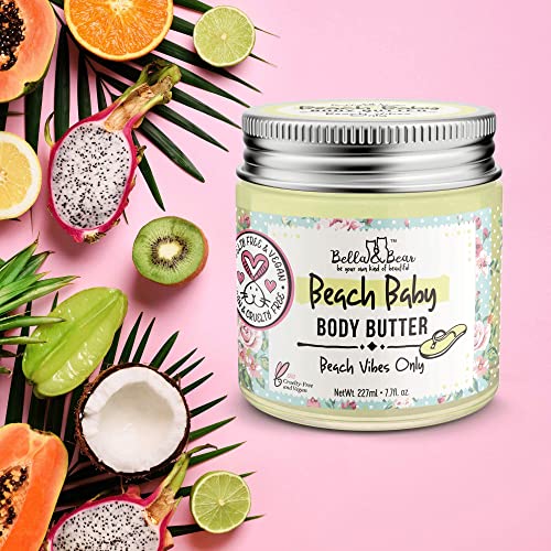 Bella and Bear Beach Baby Body Butter - Moisturizing Shea Cream for Women - Vegan, Cruelty& Oil-Free - Helps Prevents Pregnancy Stretch Marks 6.76-oz