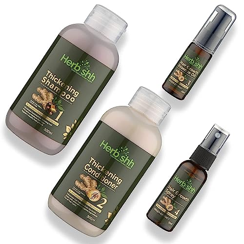 Herbishh Thickening Shampoo and Conditioner |Hair Growth Vitalizer |Hair Growth Essence Oil | Prevents Premature Hair loss- Supports Healthy Hair Growth (4in1)