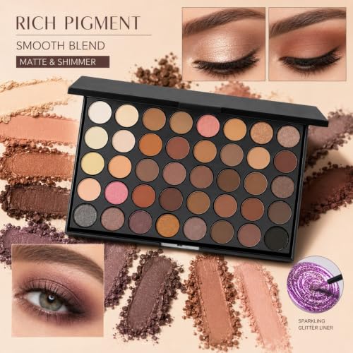 40-Color Eyeshadow Palette with Brushes & Eyeliner Set