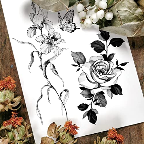 Temporary Tattoo Stickers for Women - 8 Sheets Large Flower