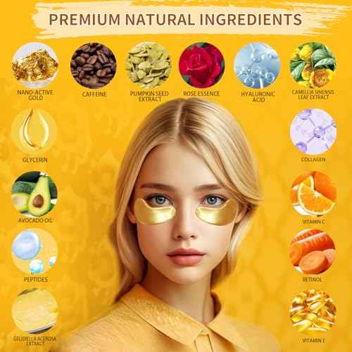 Under Eye Patches For Puffy Eyes 30Pairs, 24K Gold Eye Mask For Dark Circles and Puffiness, Under Eye Mask Patches Skincare, Eye Gel Pads, Eye Patches For Wrinkles, Puffy Eyes Bags Treatment Women Men